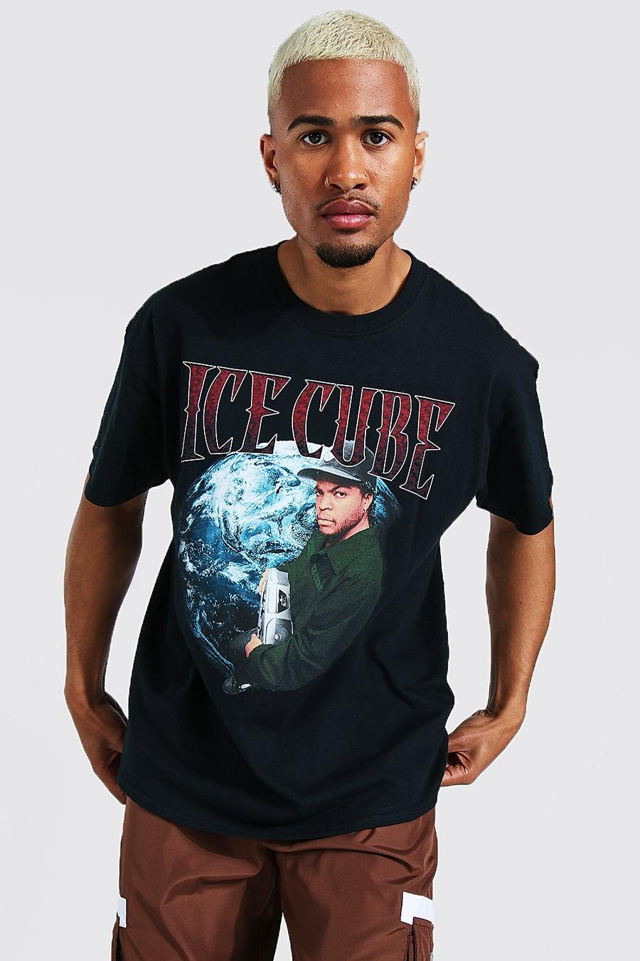 שחור טישרט אוברסייז ממותג עם הדפס וכיתוב Ice Cube World image number 1