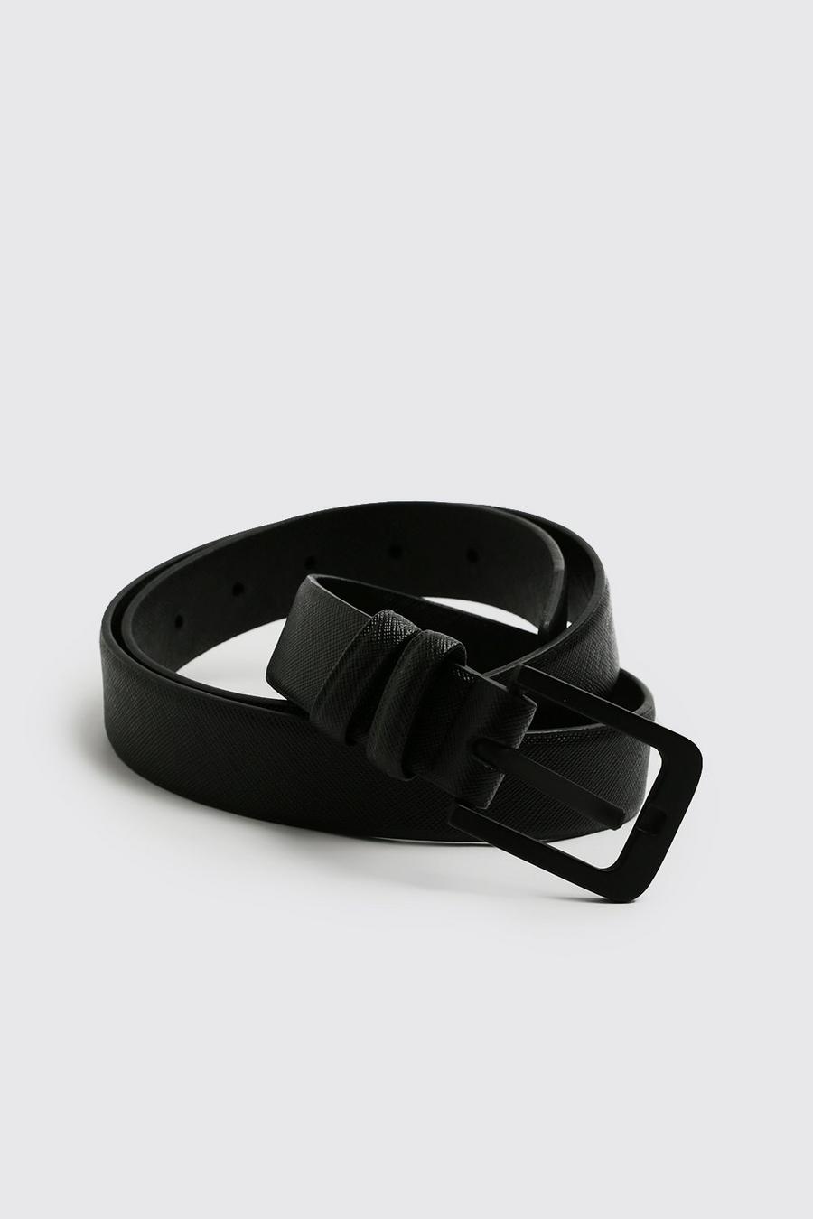 Black Faux Leather Saffiano Belt