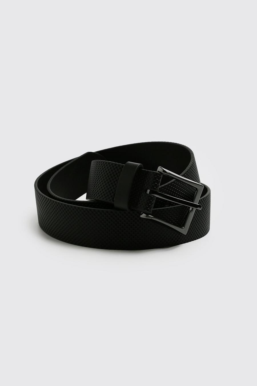 Black svart Faux Leather Textured Belt image number 1