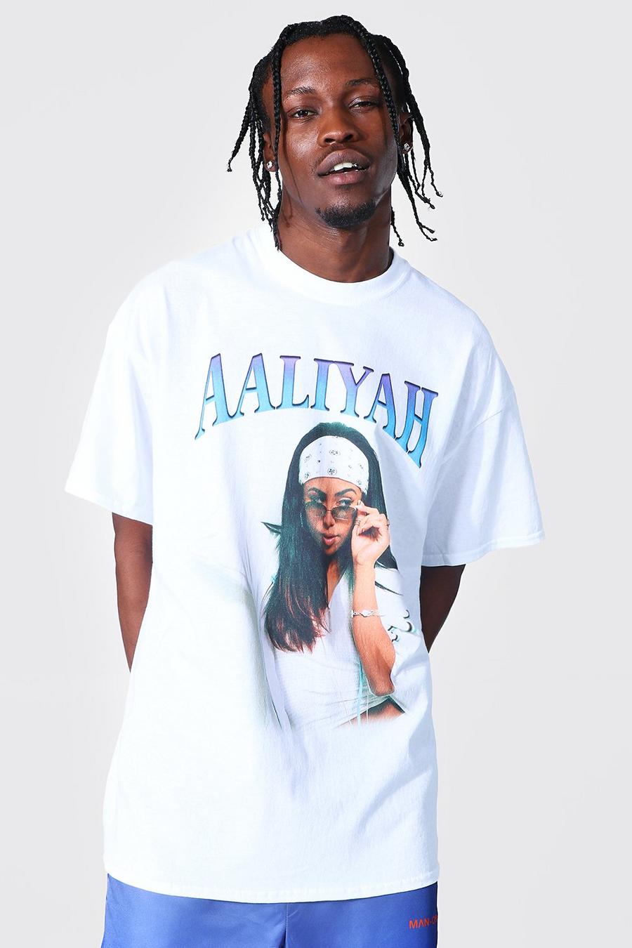 Oversize T-Shirt mit Aaliyah Homage Print, Weiß
