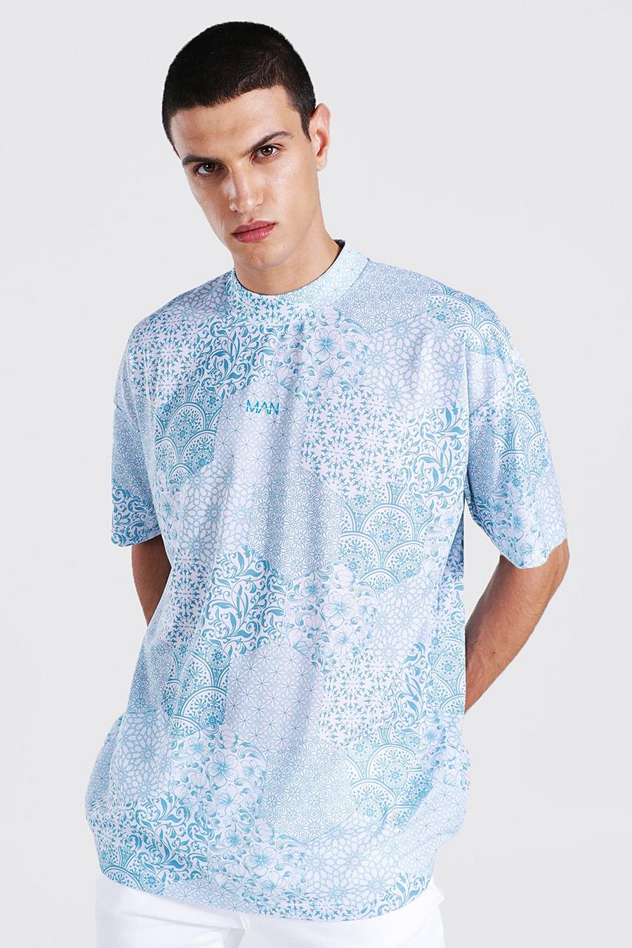 Teal Oversized Moroccan Man Printed T-shirt image number 1