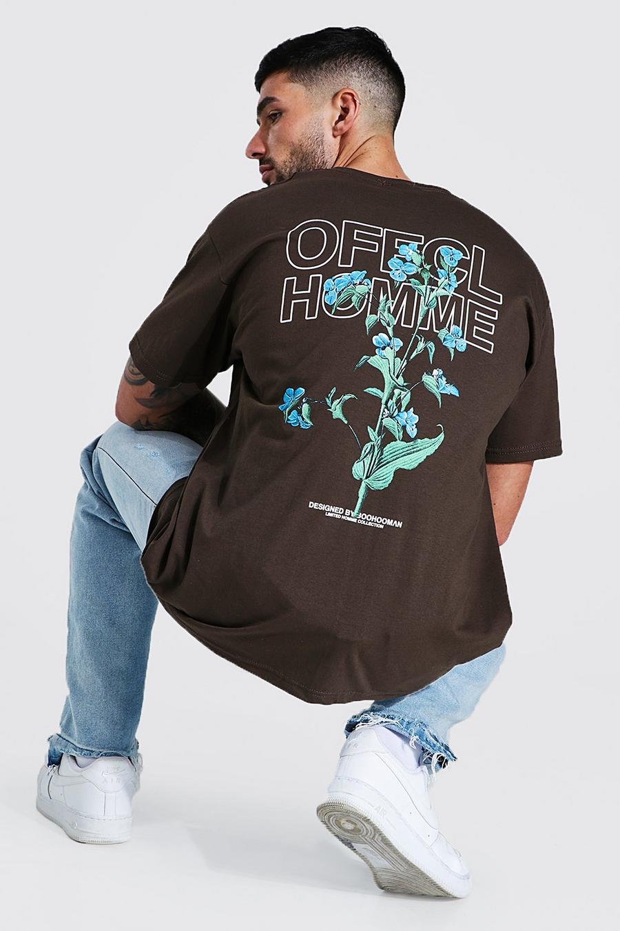 Chocolate Oversized Offcl Floral Back Graphic T-Shirt image number 1