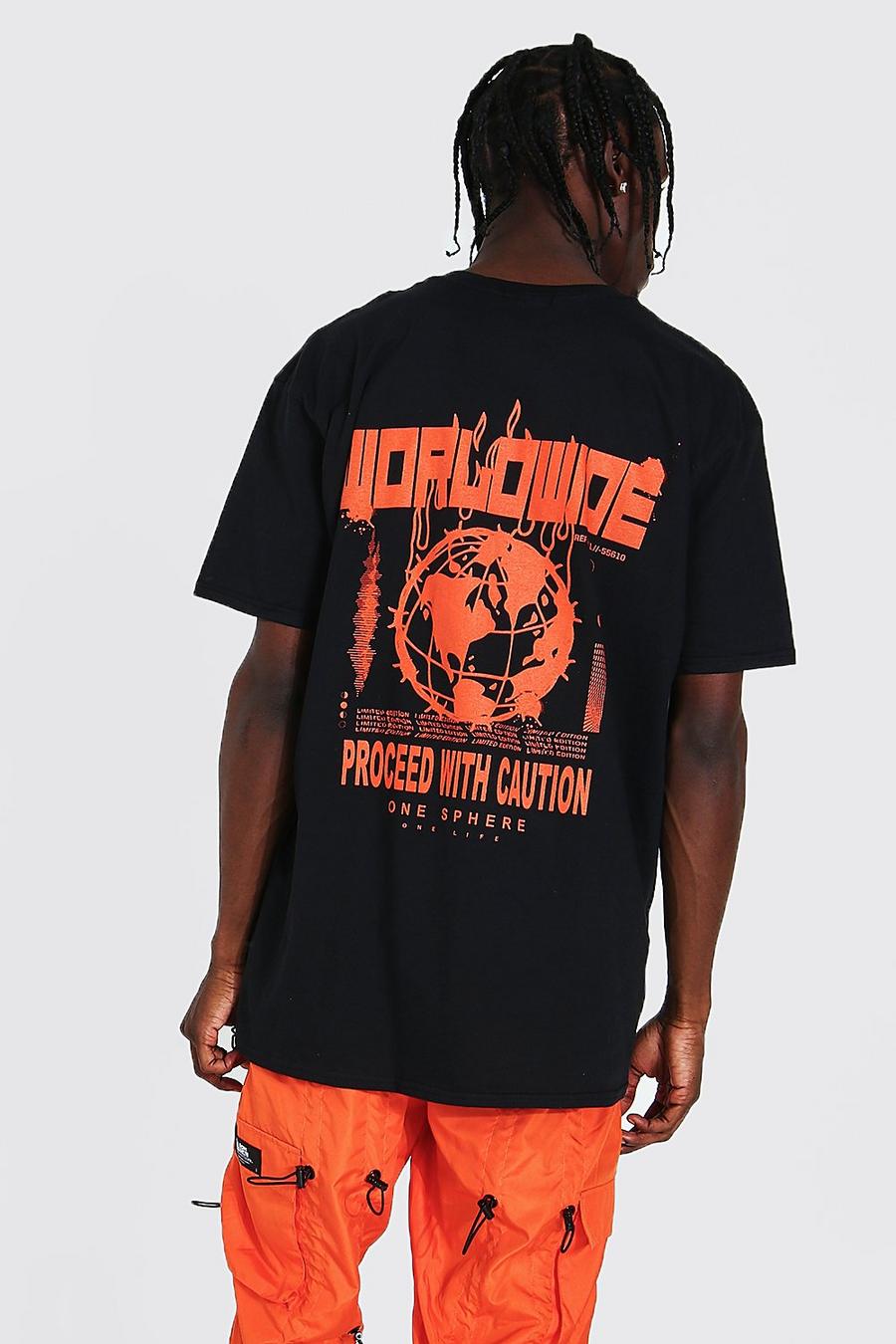 Black Worldwide Oversize t-shirt med tryck bak image number 1