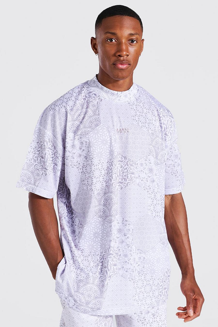 Camiseta MAN oversize con estampado estilo marroquí, Stone image number 1