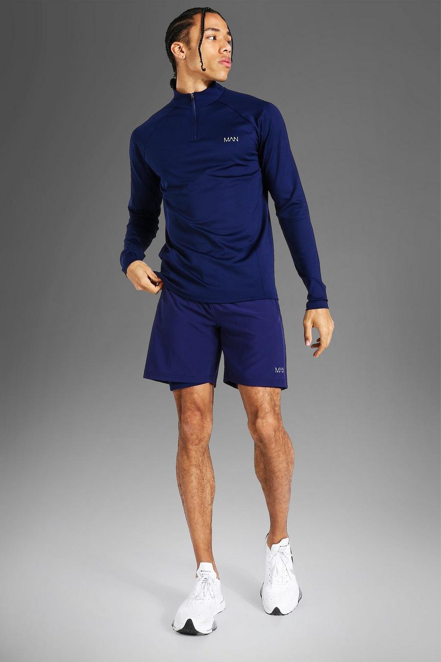 Navy Tall Active Gym Funnel Neck & 2-In-1 Short image number 1