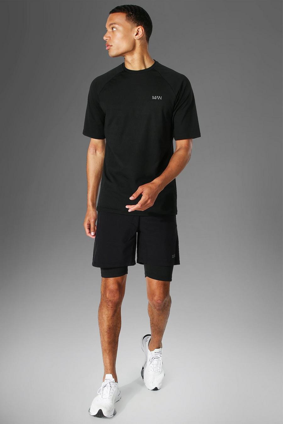 Black Tall Man Active Gym Tshirt & 2-In-1 Short Set image number 1