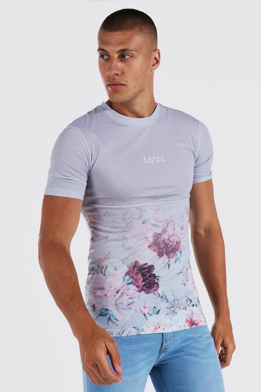 Camiseta MAN Original ajustada al músculo con estampado de flores en degradado, Grey image number 1