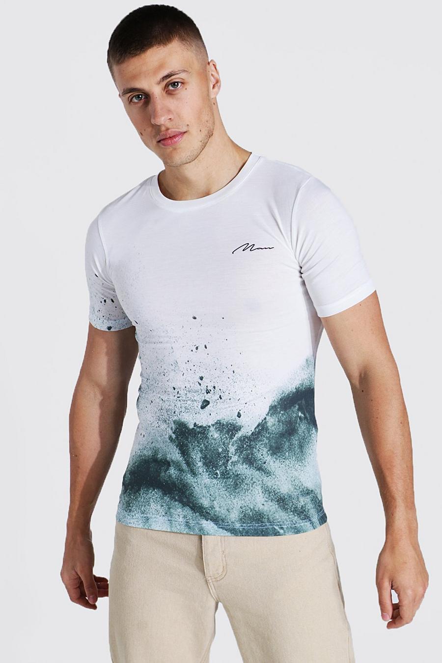 Green Man Signature Muscle Fit T-Shirt Met Verfspetters image number 1
