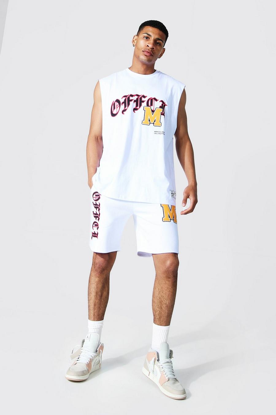 Conjunto de equipo universitario Official de camiseta sin mangas y pantalón corto, White image number 1