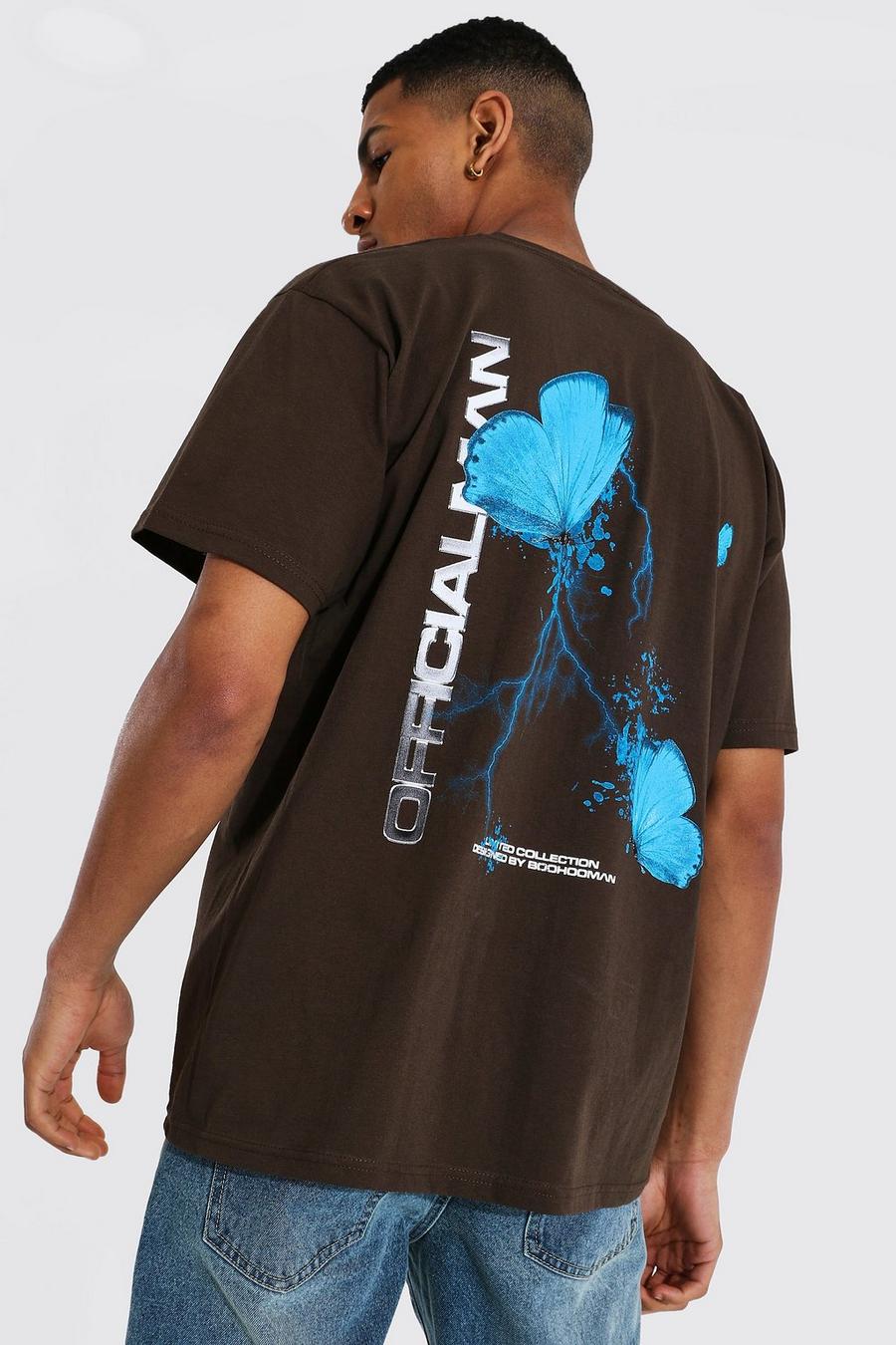 Oversize Man T-Shirt mit Schmetterlings-Print hinten, Chocolate image number 1