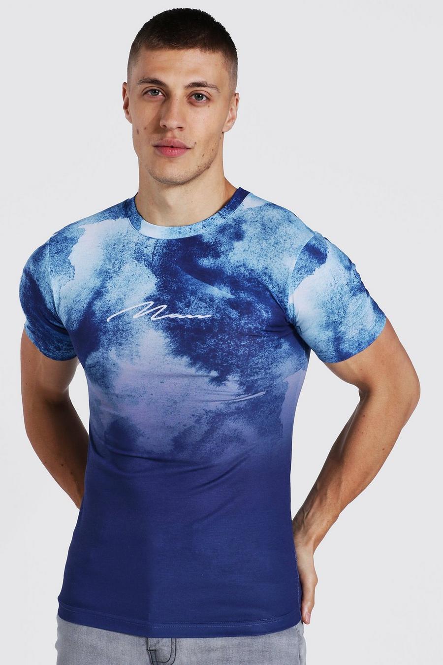 Navy Man Signature T-shirt i muscle fit med ombréeffekt image number 1
