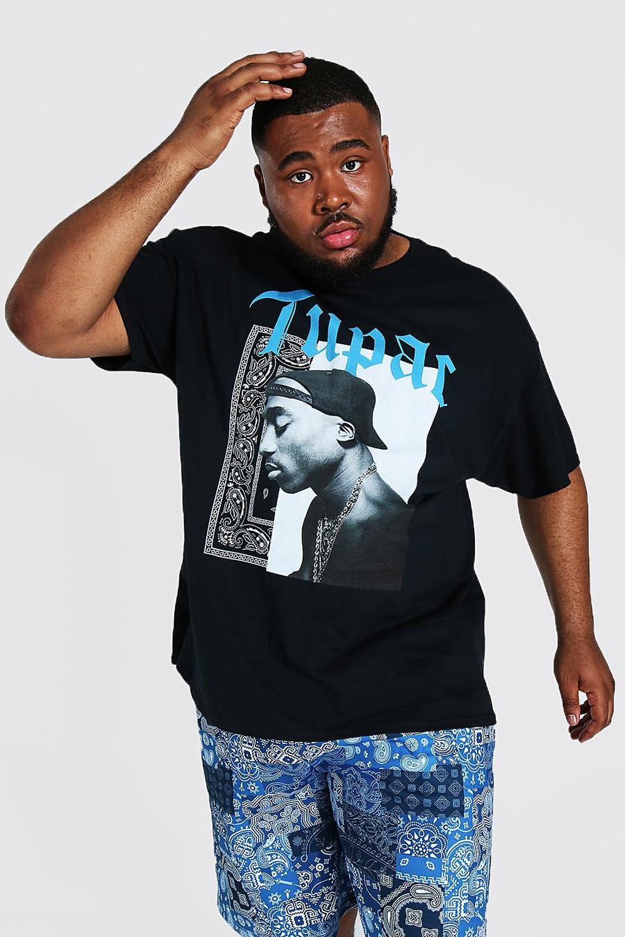 T-shirt Plus Size in fantasia a bandana con stampa ufficiale di Tupac, Black image number 1