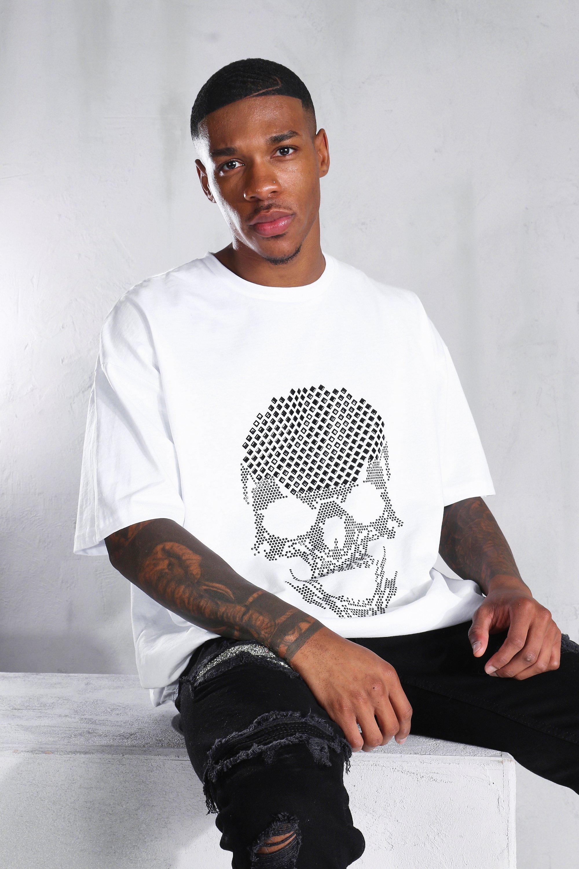 Men's Oversized Rhinestone Skull T-shirt