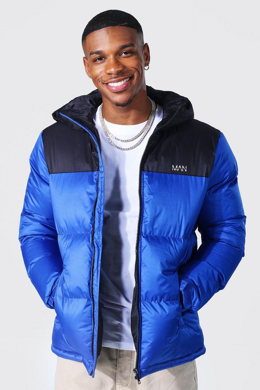 Blue Man Dash Colour Block Hooded Puffer image number 1