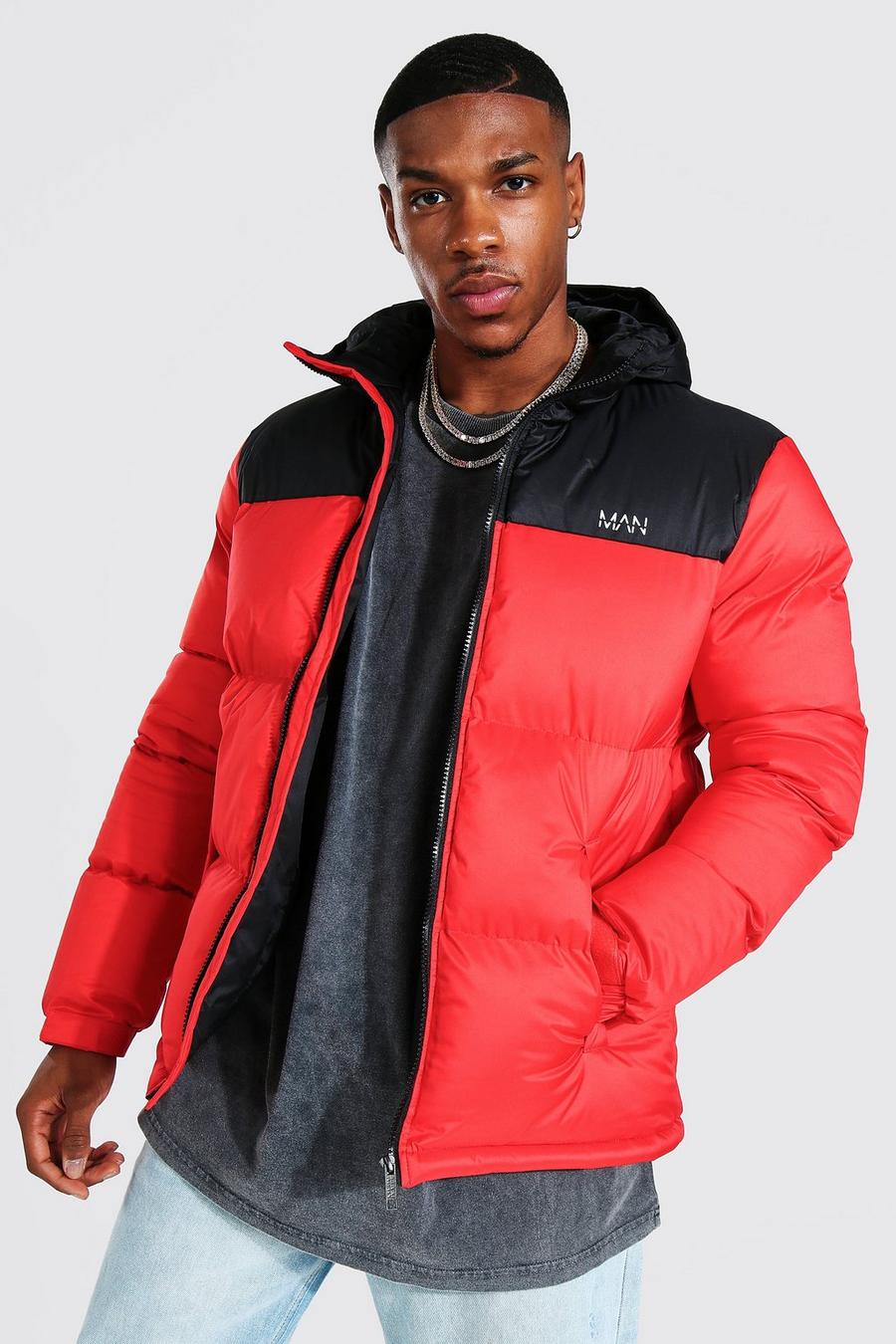 Red Man Dash Colour Block Hooded Puffer image number 1
