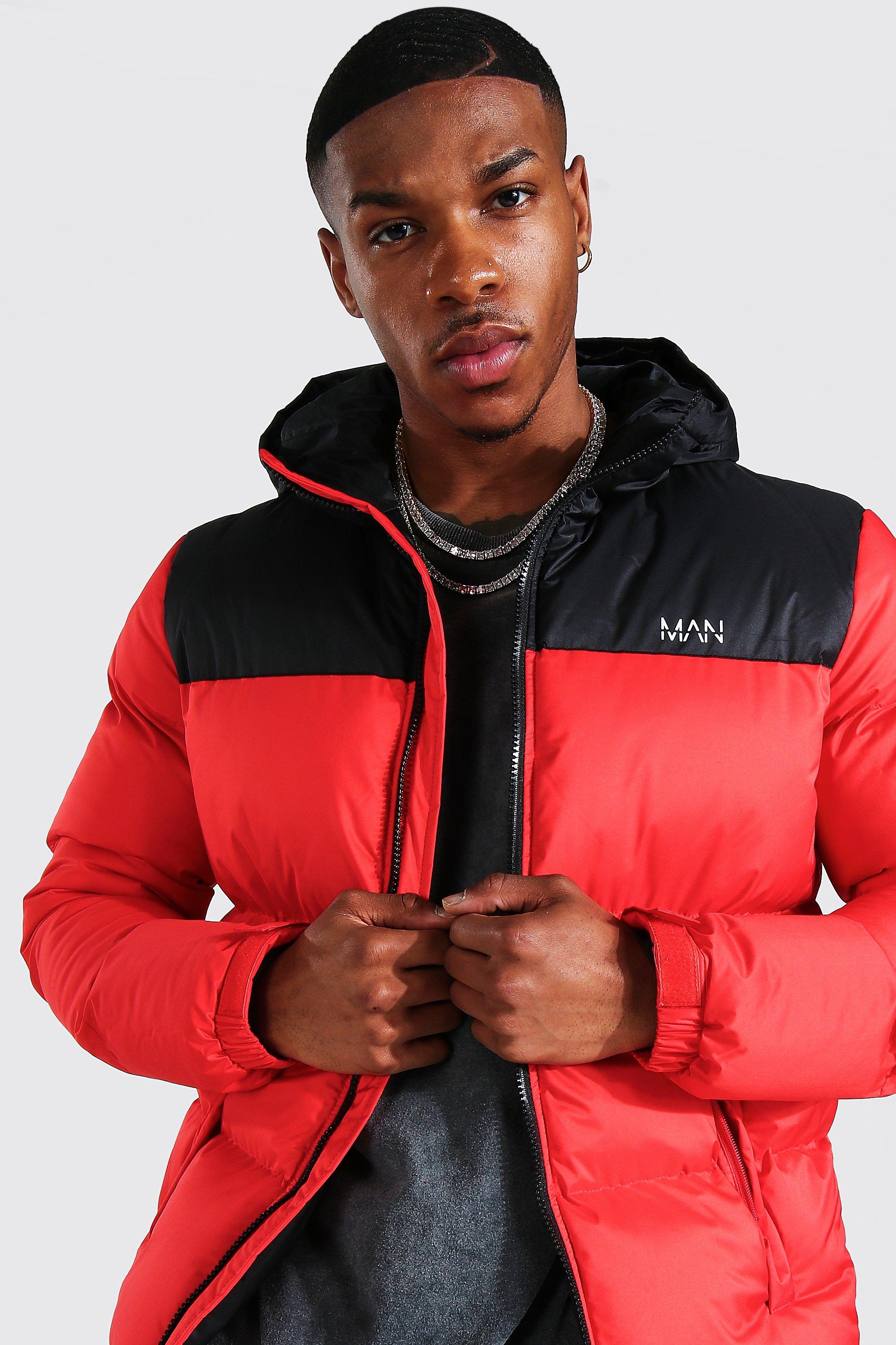 Man Dash Colour Block Hooded Puffer Boohoo UK