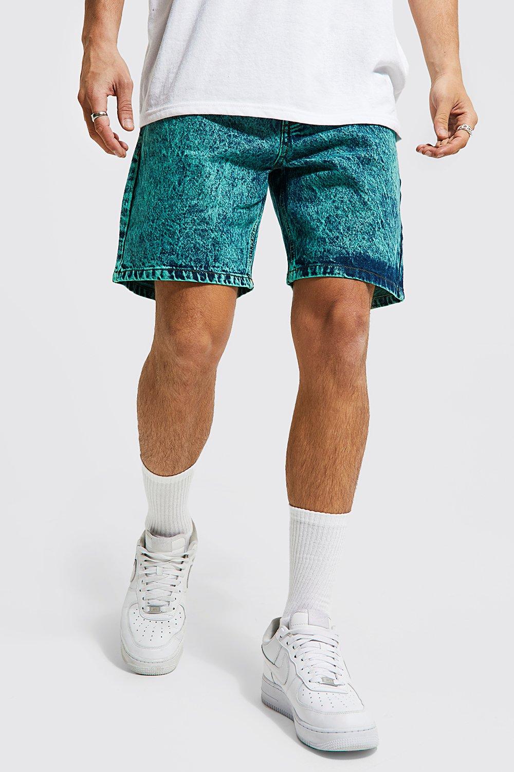 mens acid wash denim shorts