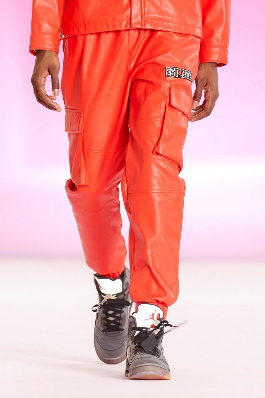 Red Leather Look Est.2013 Cargo Joggers image number 1
