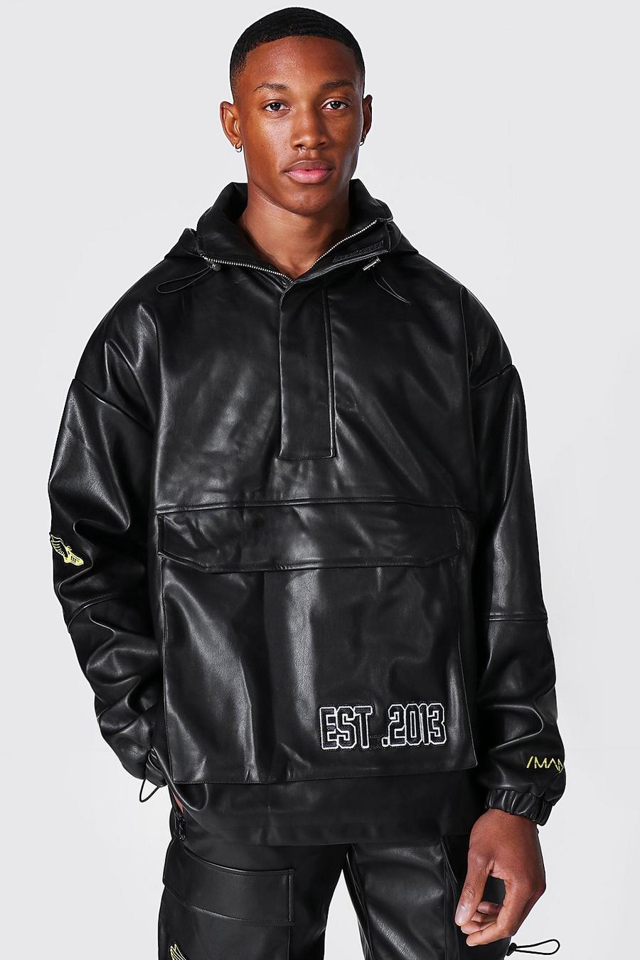 Black Leather Look Est.2013 Overhead Cagoule image number 1