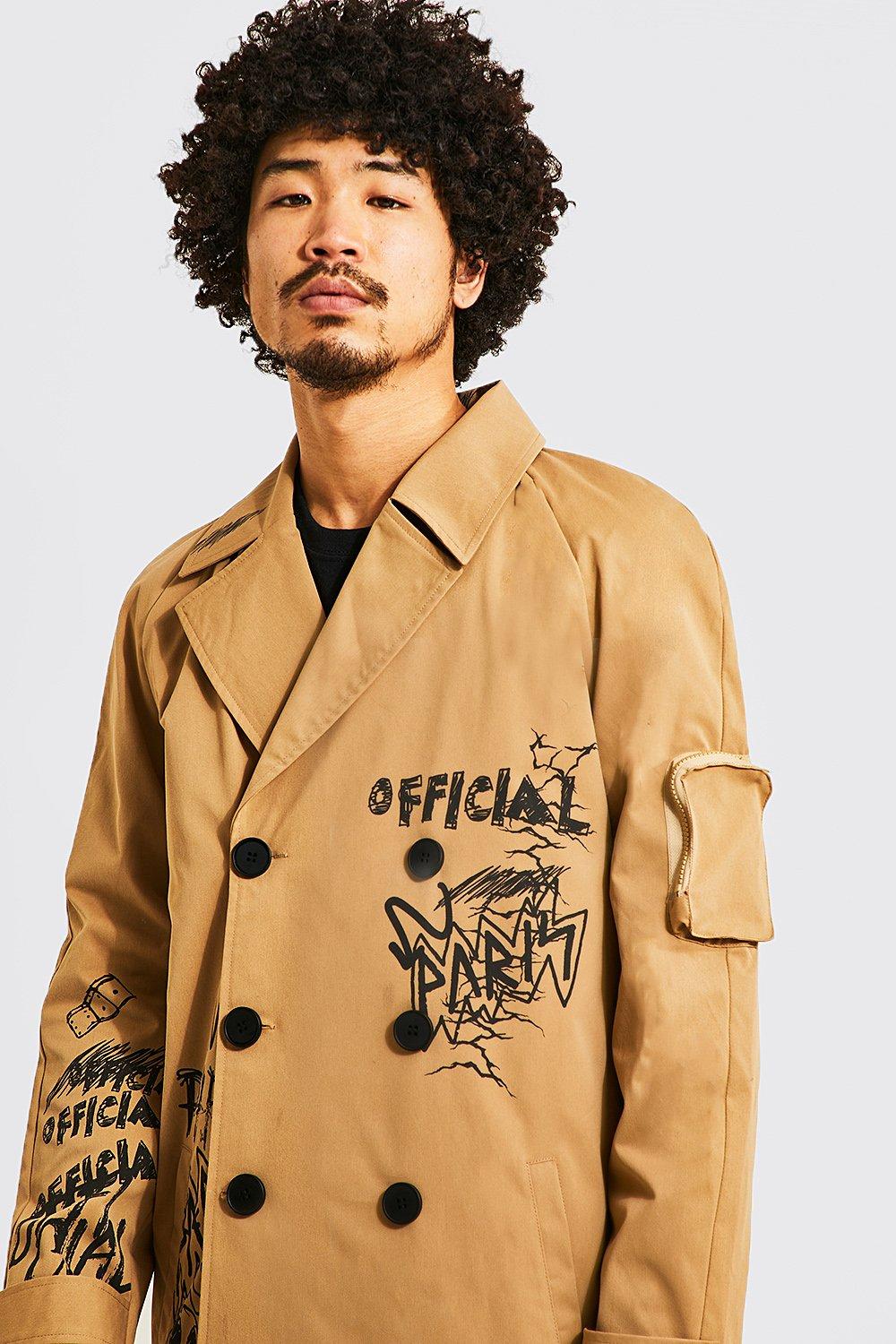 Mens trench coat on sale boohoo