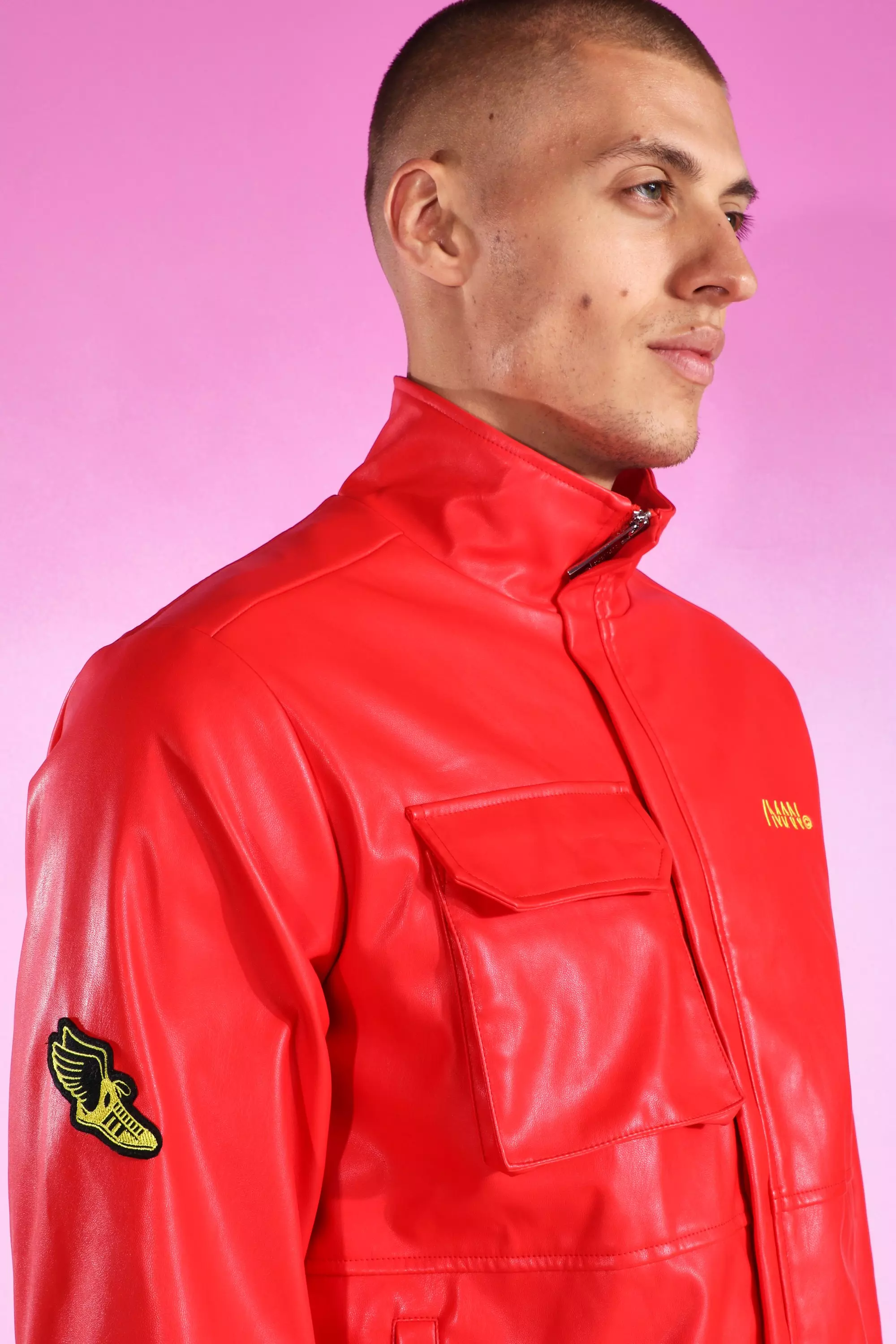 Boohoo red leather jacket clearance
