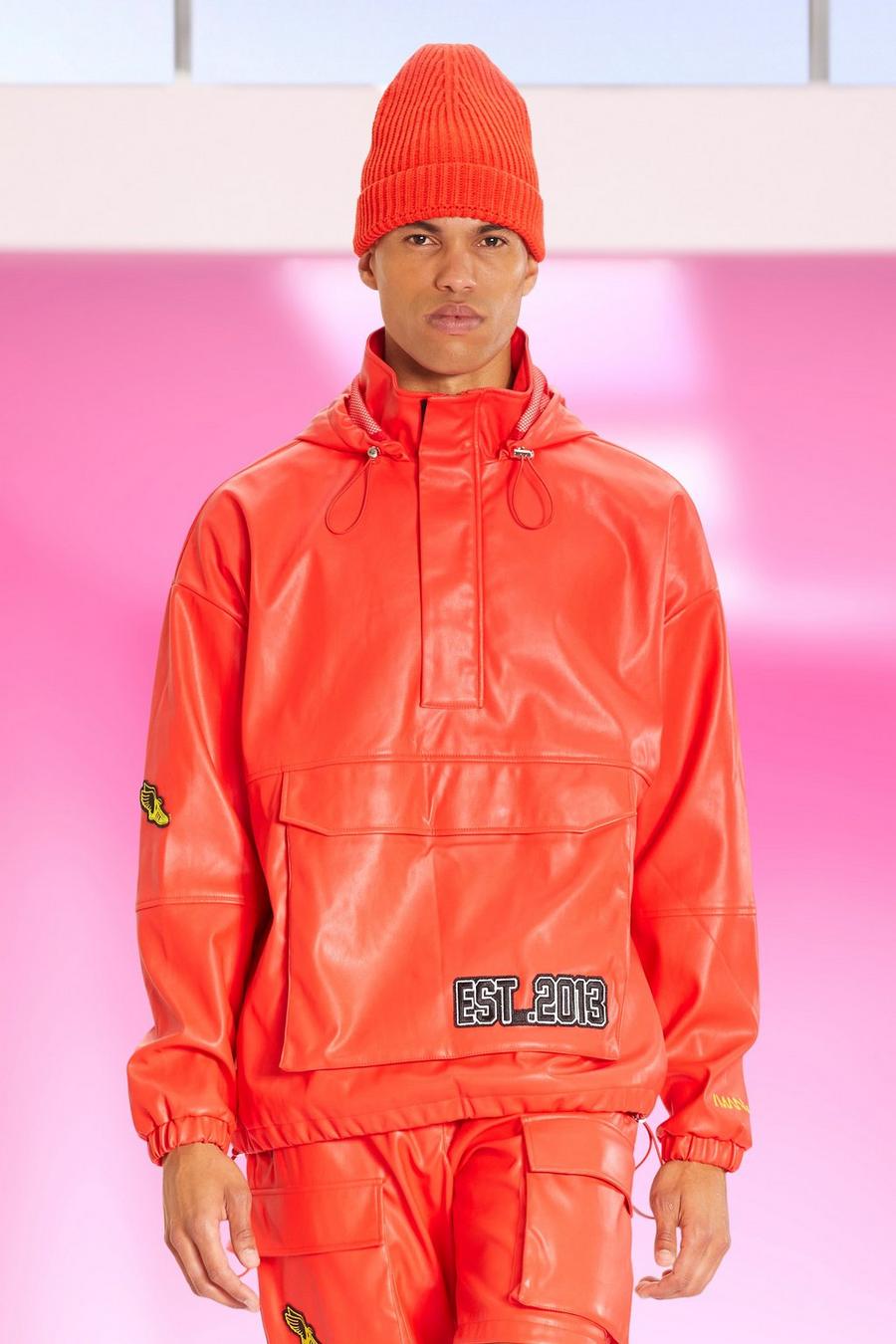 Red Leather Look Est.2013 Overhead Cagoule image number 1