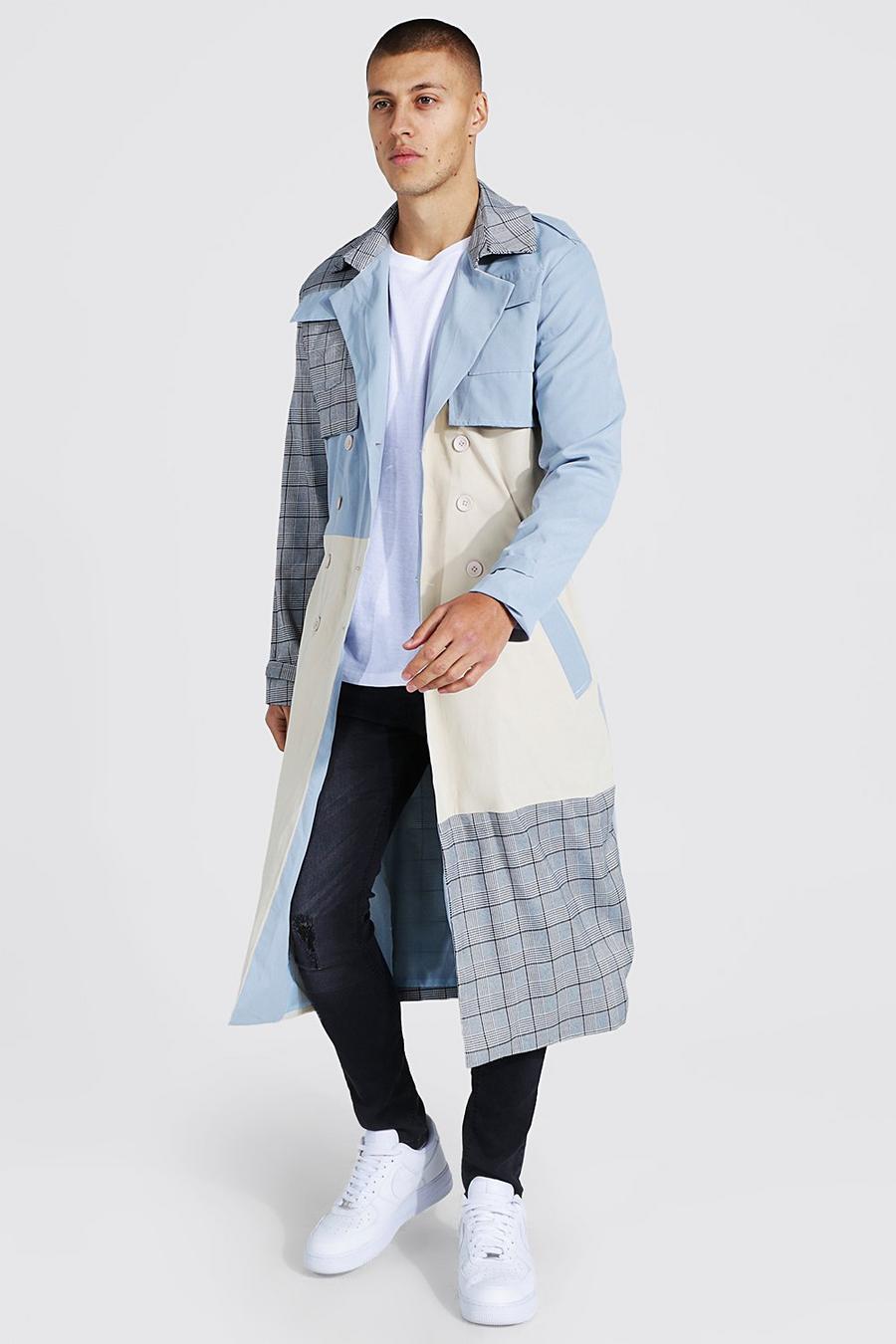 Grey Patchwork Detail Trench Coat image number 1