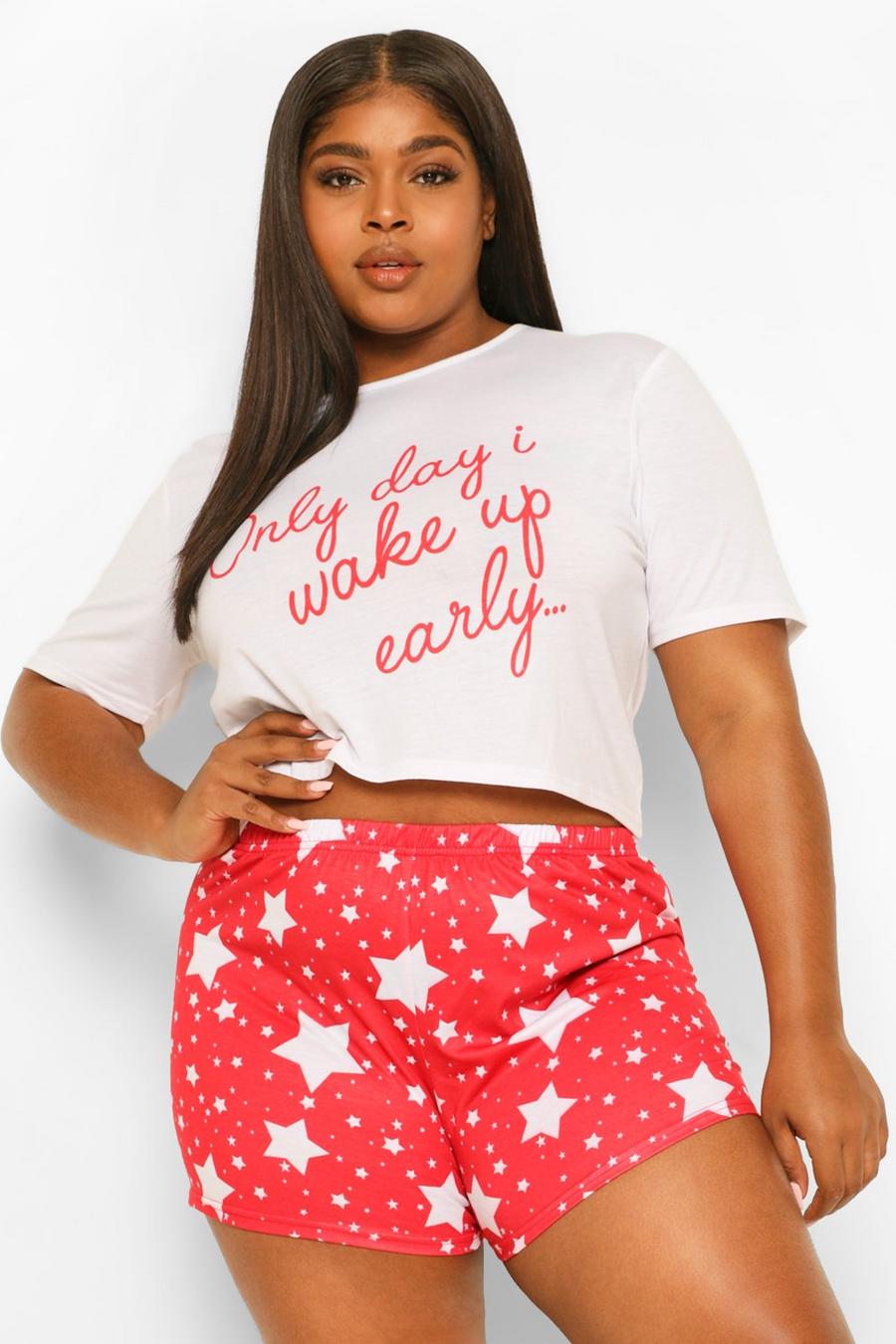 Plus Weihnachts  Pyjama-Shortset mit Slogan „Only Day I Wake Up Early“ image number 1