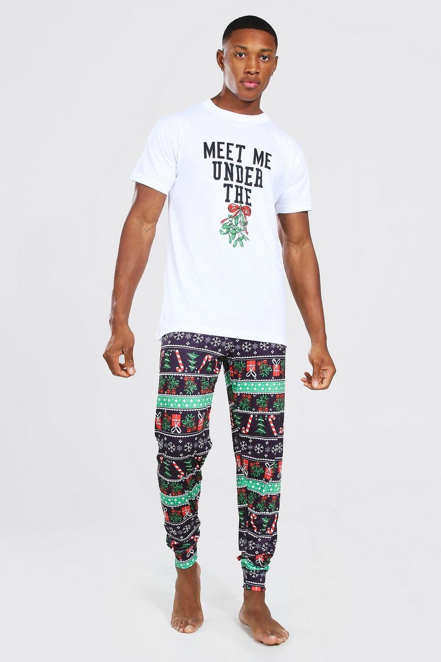 Black Meet Me Under The Mistletoe Pyjama Set image number 1