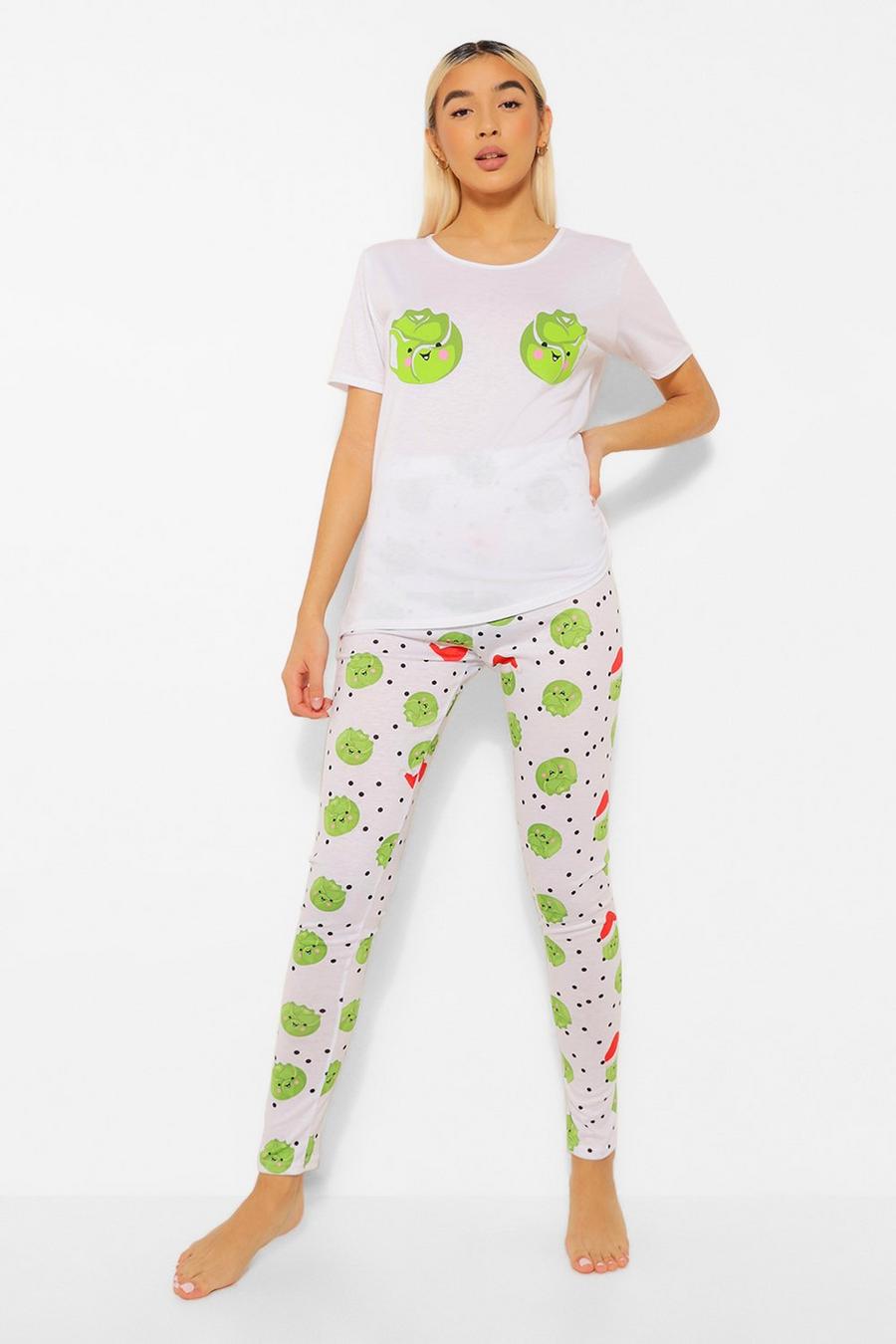 Cream Sprouts Leggings Christmas Pajamas Set image number 1