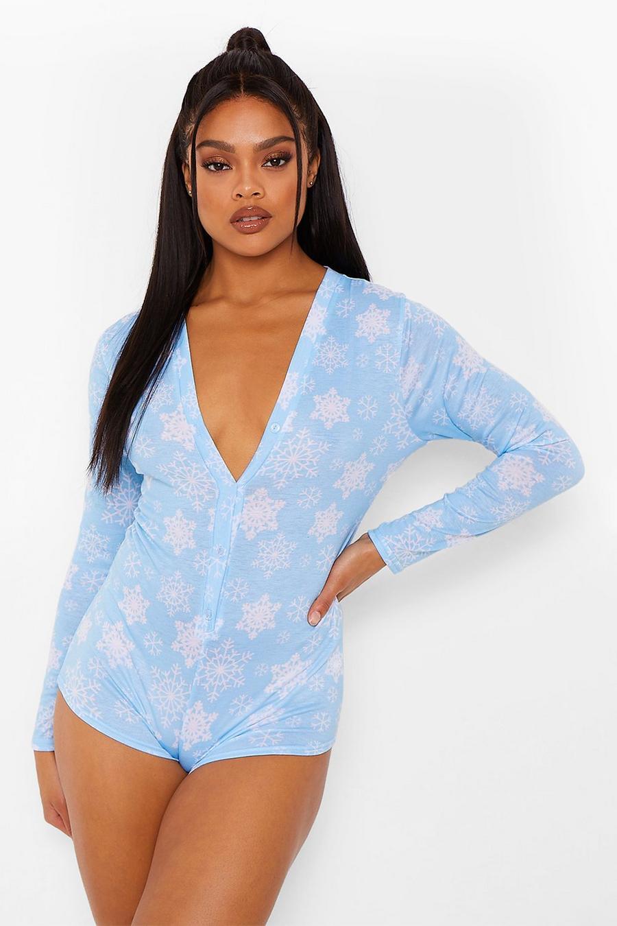 Combishort pyjama imprimé flocons, Baby blue image number 1