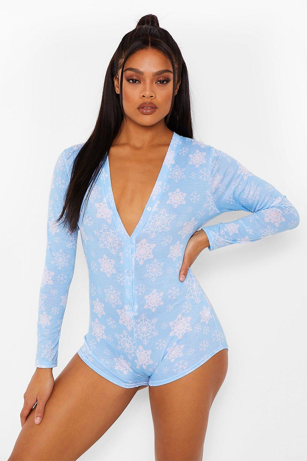 Women's Snowflake Print Christmas Pyjama Playsuit | Boohoo UK