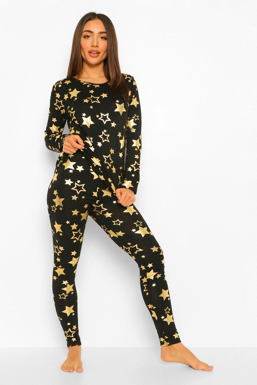 Ensemble de pyjama imprimé étoiles métalliques, Black image number 1