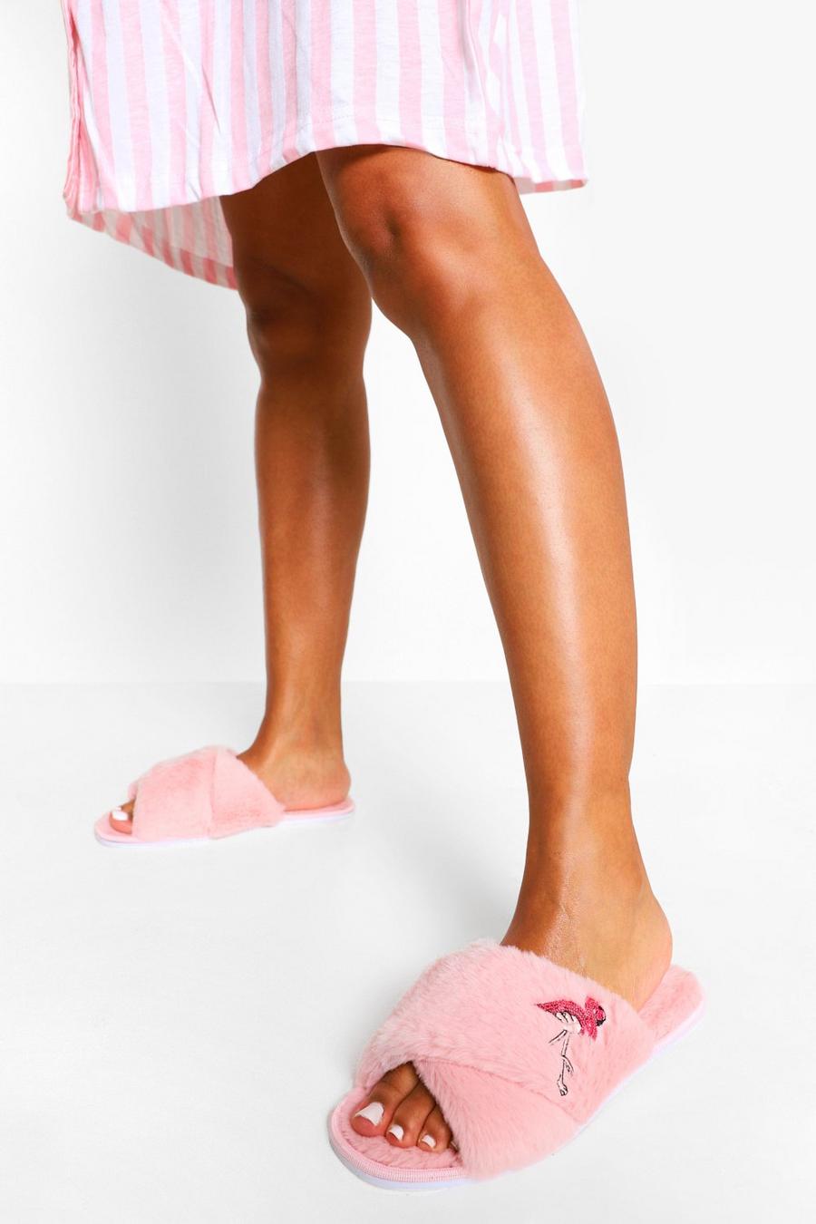 Valentines Slipper mit überkreuzten Riemchen und Flamingo-Print, Candy pink image number 1