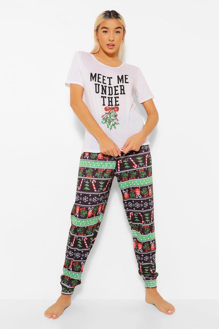 Hers Pyjamas mit „Meet Me Under The Mistletoe“-Print, Schwarz image number 1