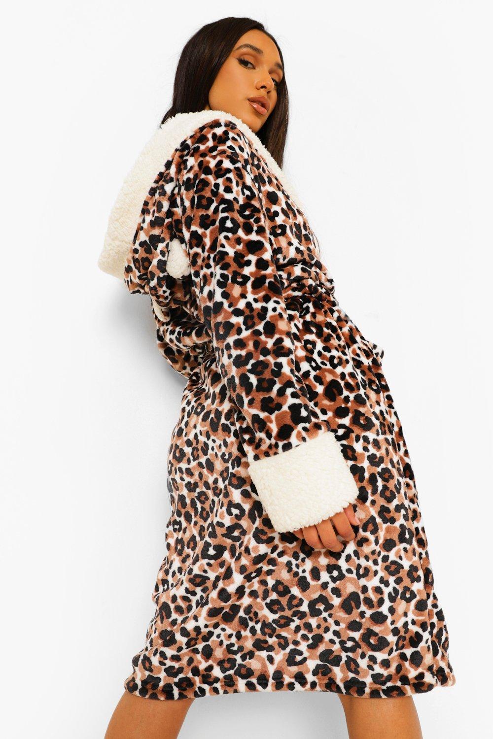 Fluffy leopard 2024 print dressing gown