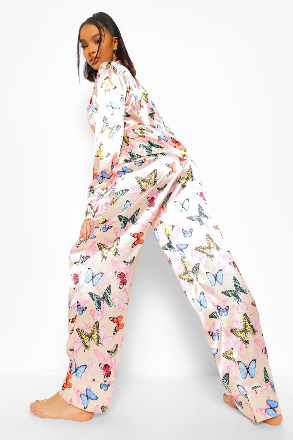 Pink Pastel Butterfly Print Knit Pajamas