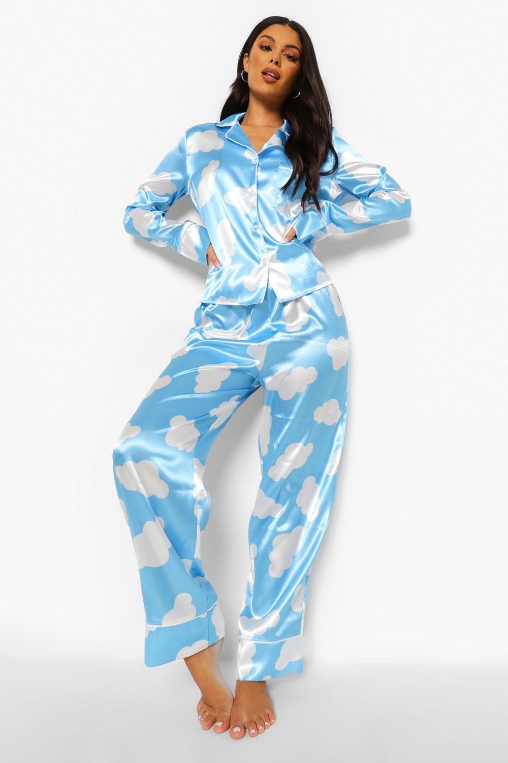 Cloud Print Satin Pjs In A Bag