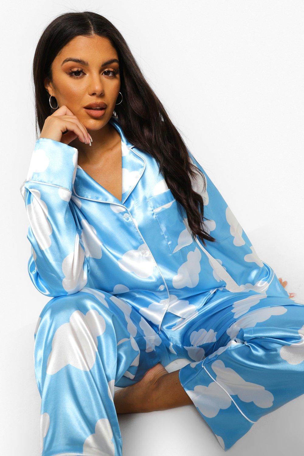 Cloud Print Satin Pjs In A Bag