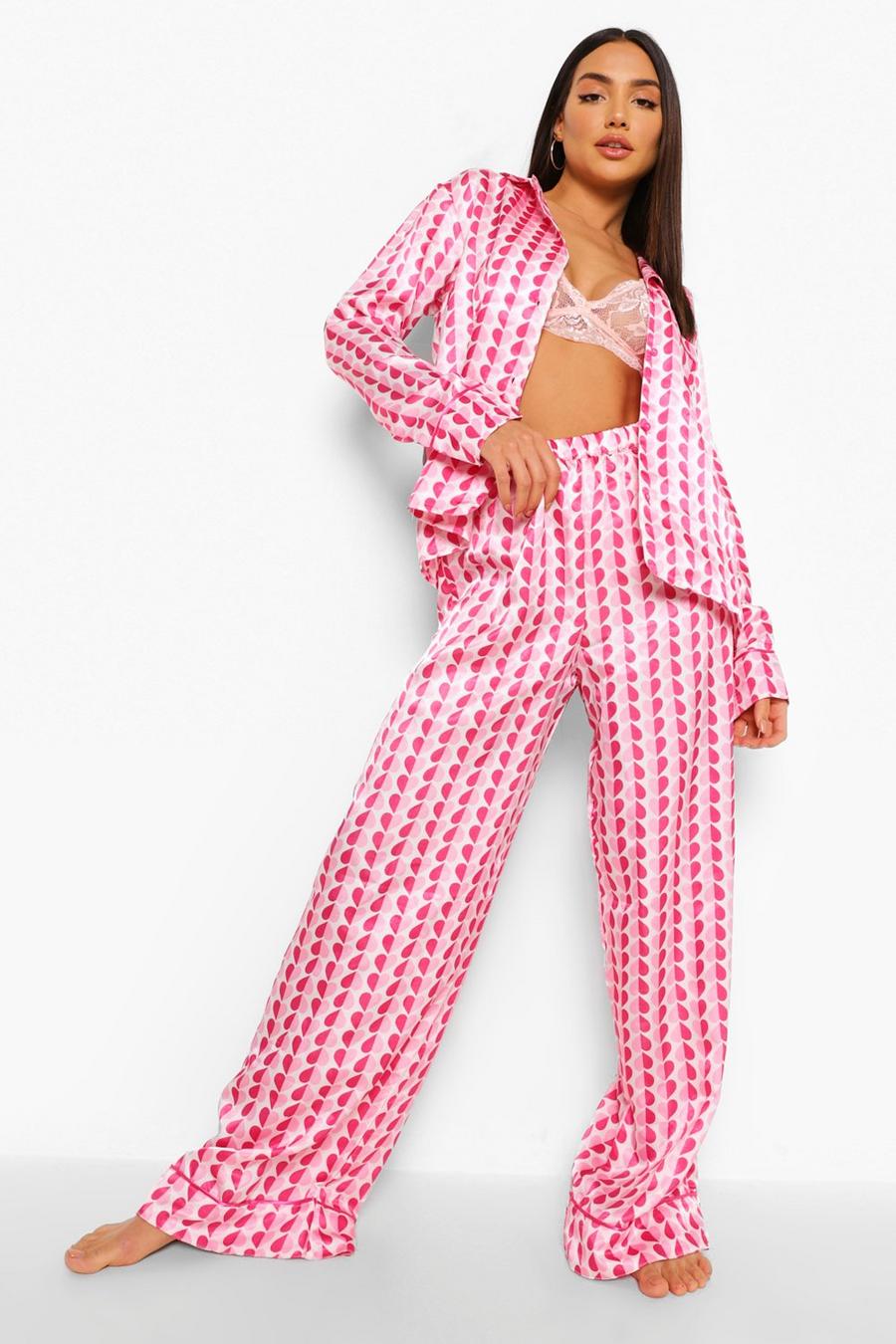 Valentines Pyjama aus Satin mit Herzmotiv, Rosa image number 1