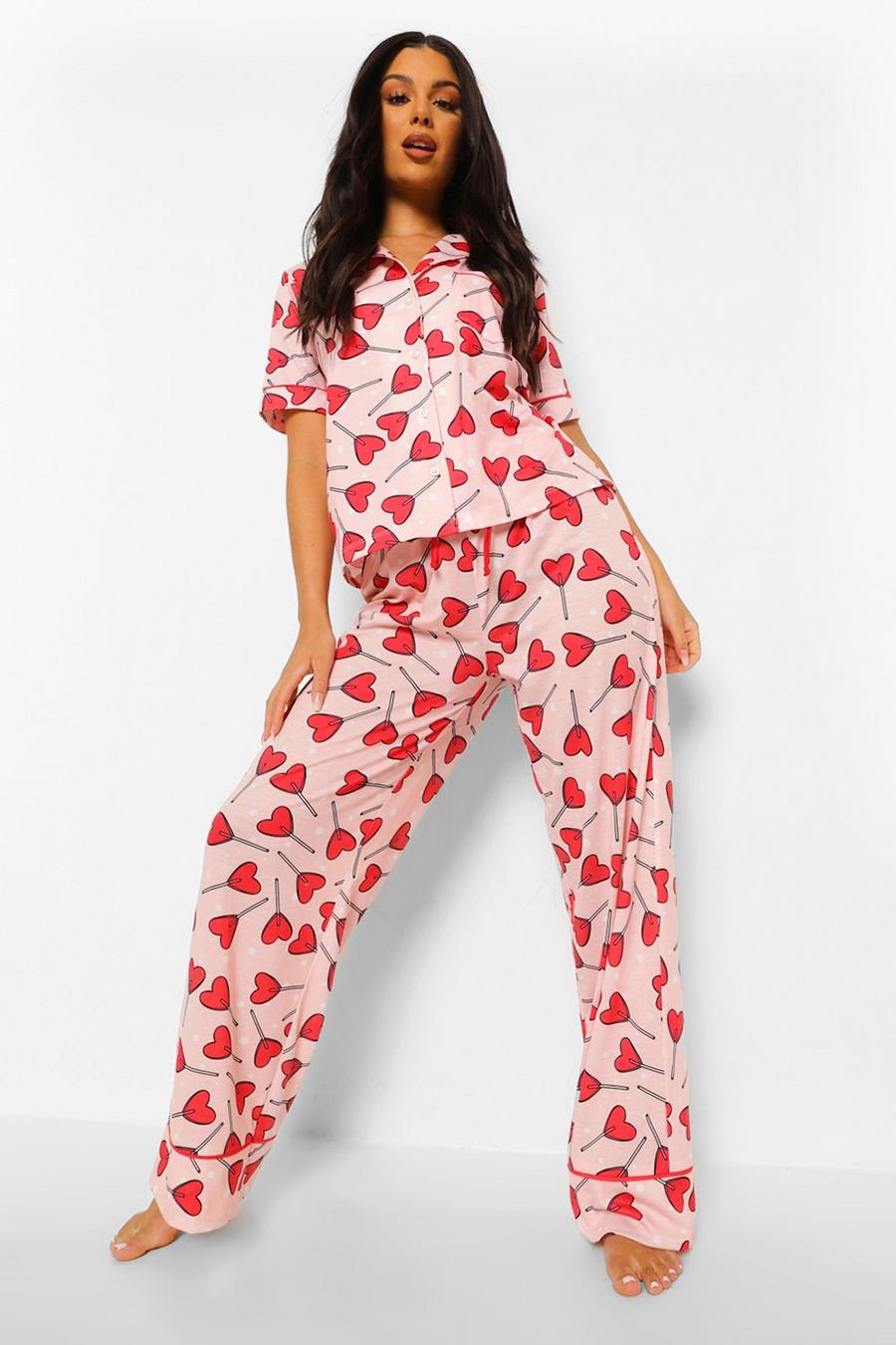 Pink Pyjamas i jersey med hjärtan image number 1