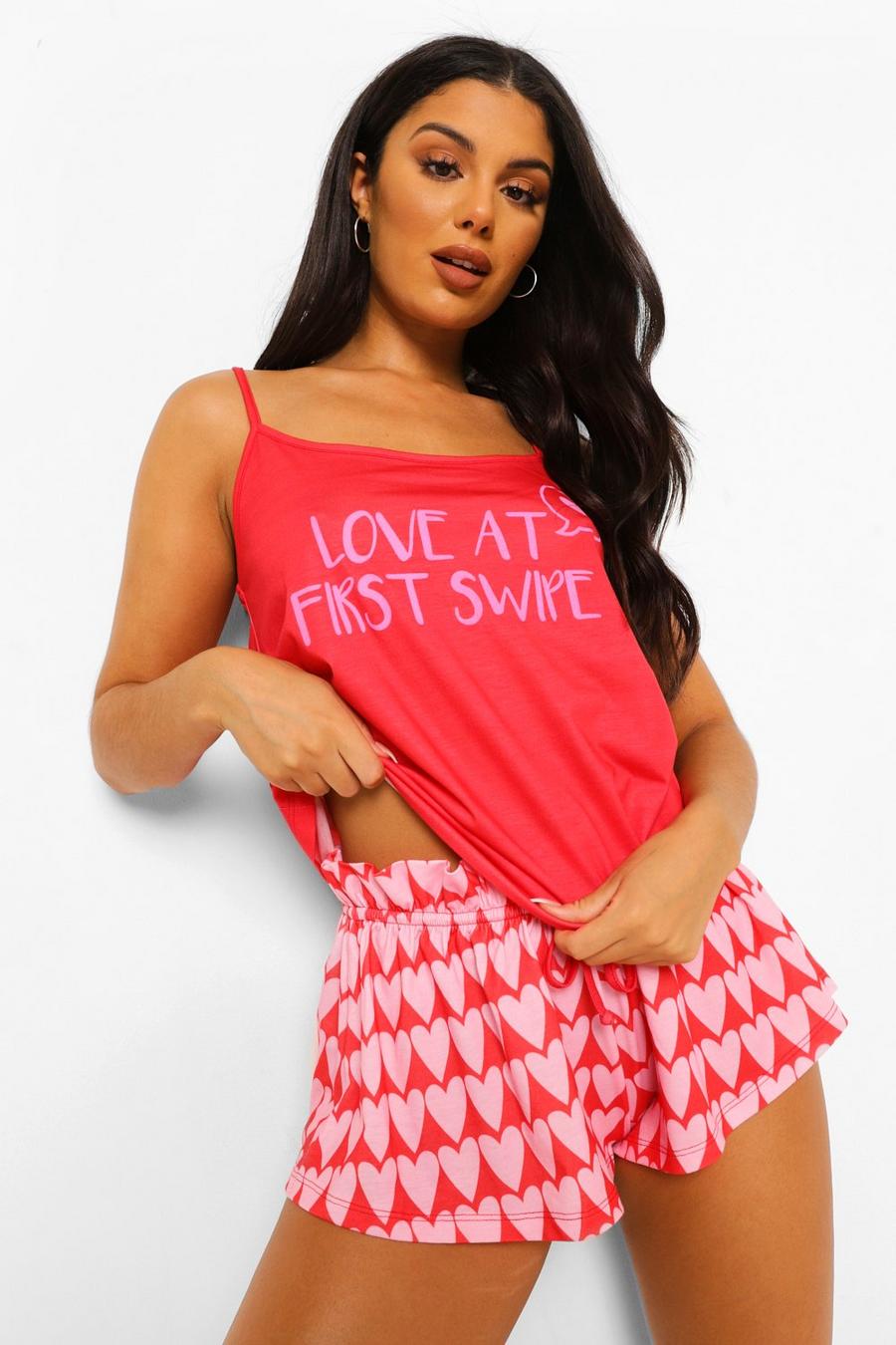 Set pigiama con scritta “Love At First Swipe”, Rosso image number 1