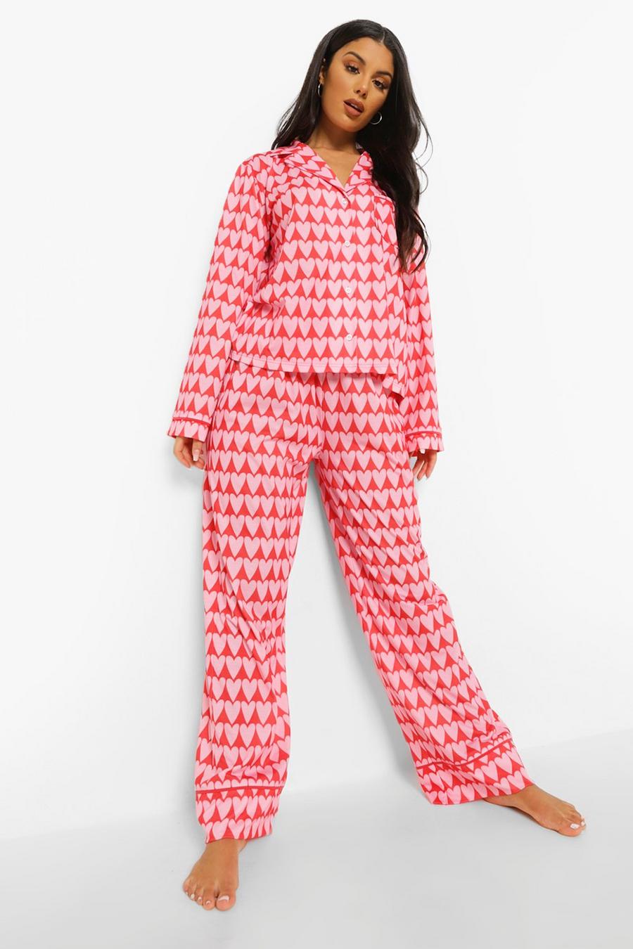 Hot pink Heart Jersey Pajama Set image number 1