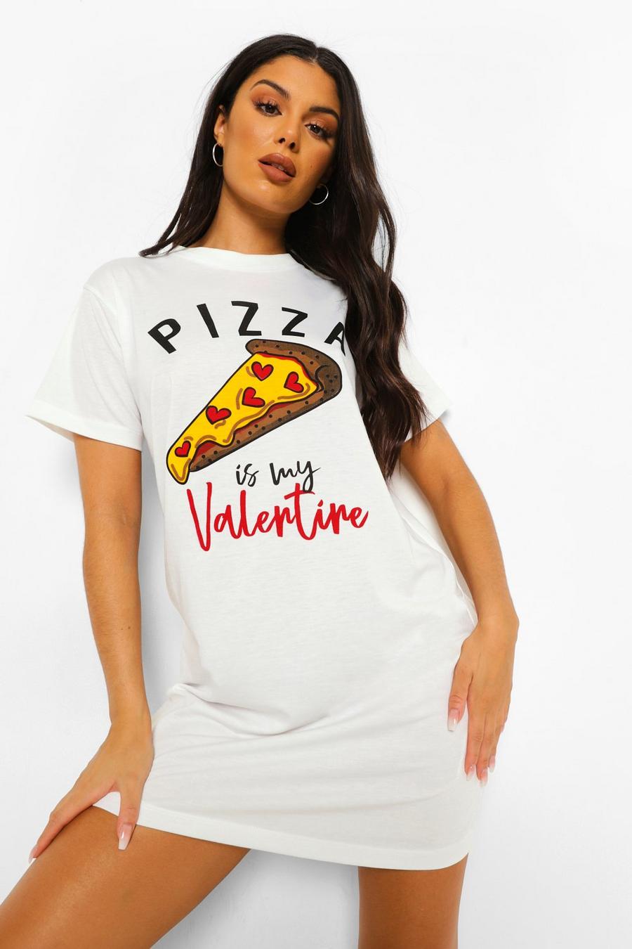 לבן טישרט לשינה עם כיתוב Pizza Is My Valentine image number 1