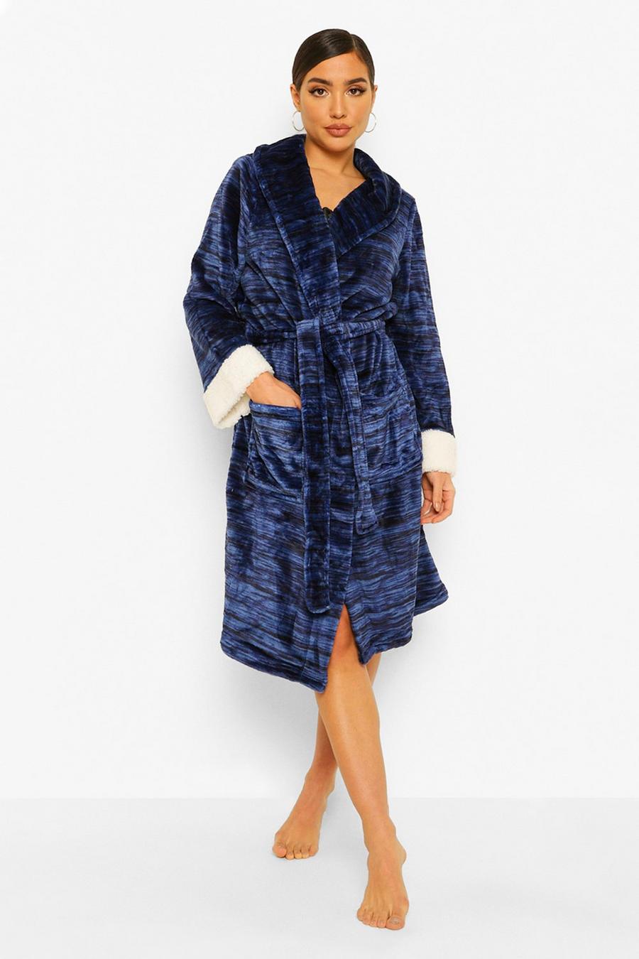 Navy Contrast Cuff Dressing Gown image number 1