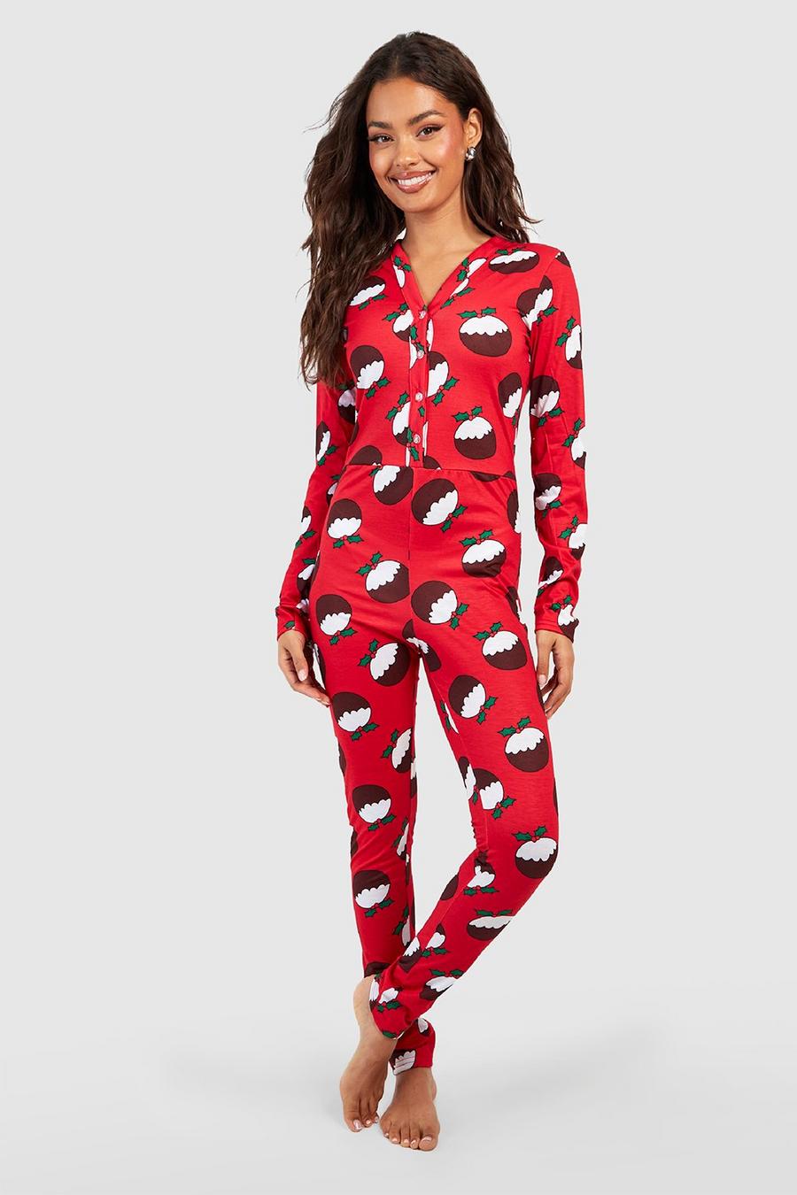 Red Christmas Pudding Jersey Knit Onesie image number 1