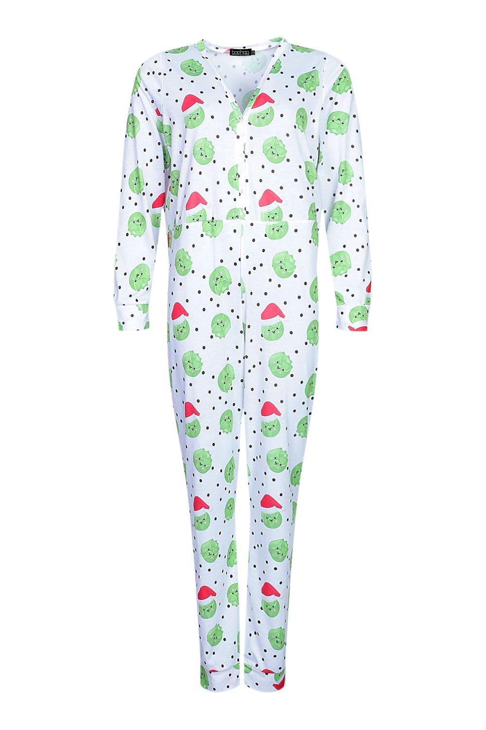 Women s Christmas Sprouts Jersey Onesie Boohoo UK