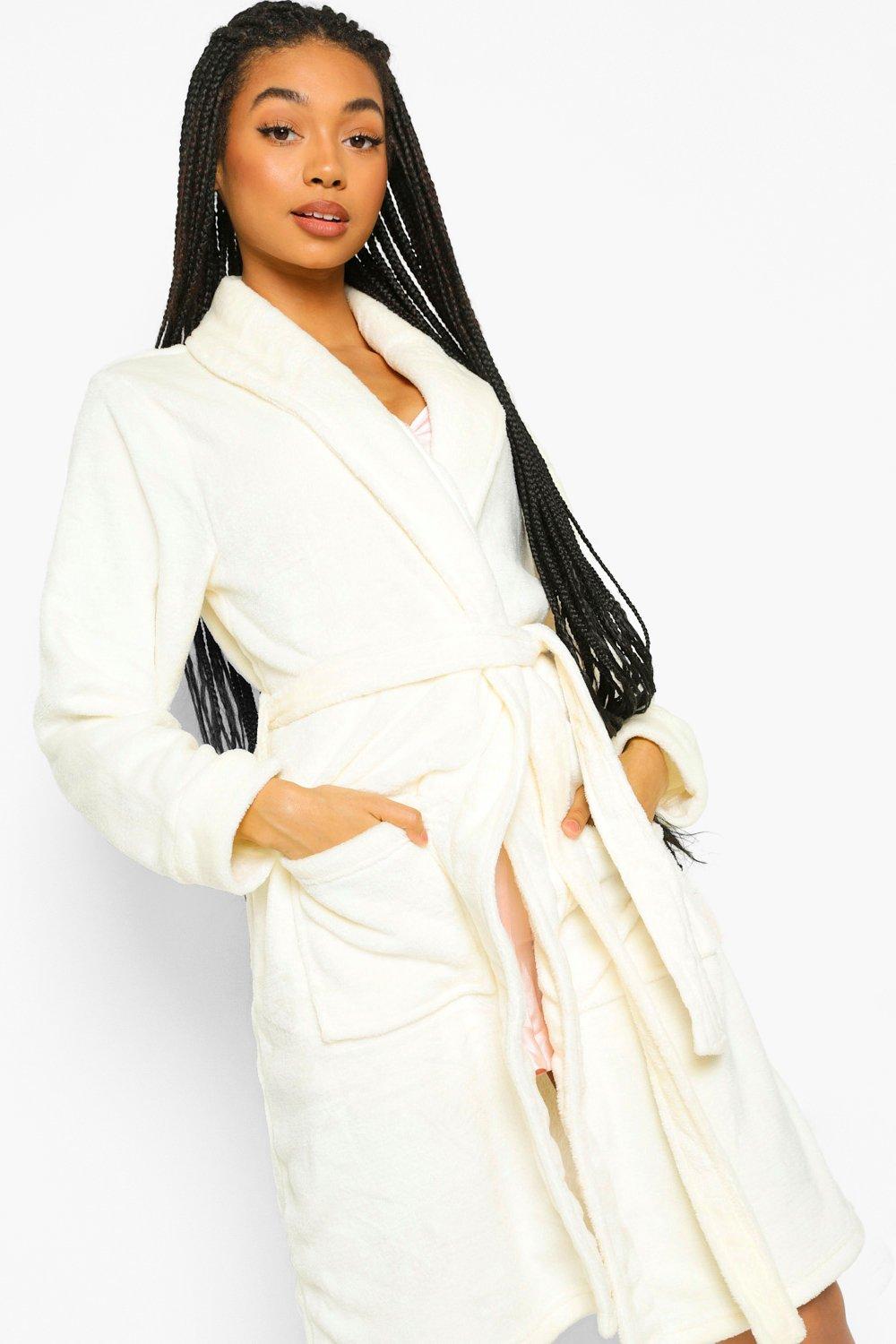 Macy's Charter Club Plush Velour Ribbed Dressing Gown Ivory