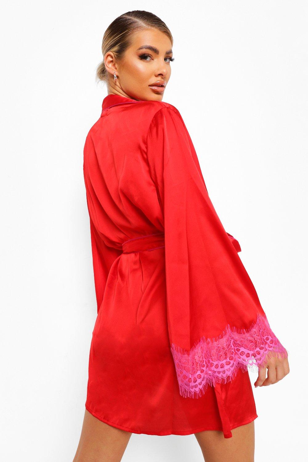 Eyelash Trim Contrast Kimono Robe