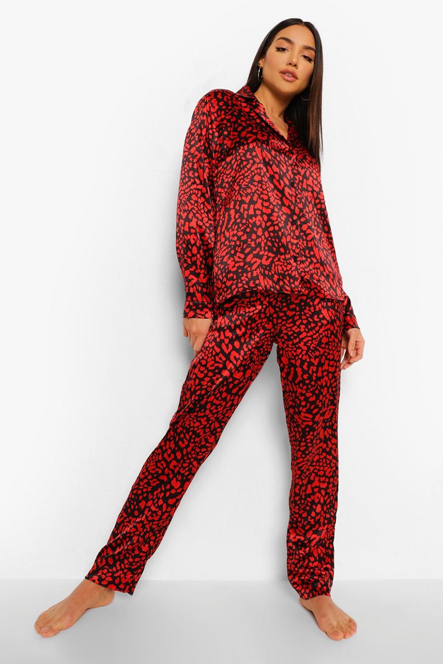 Valentines Pyjama aus Satin mit Leopardenmuster , Rot image number 1